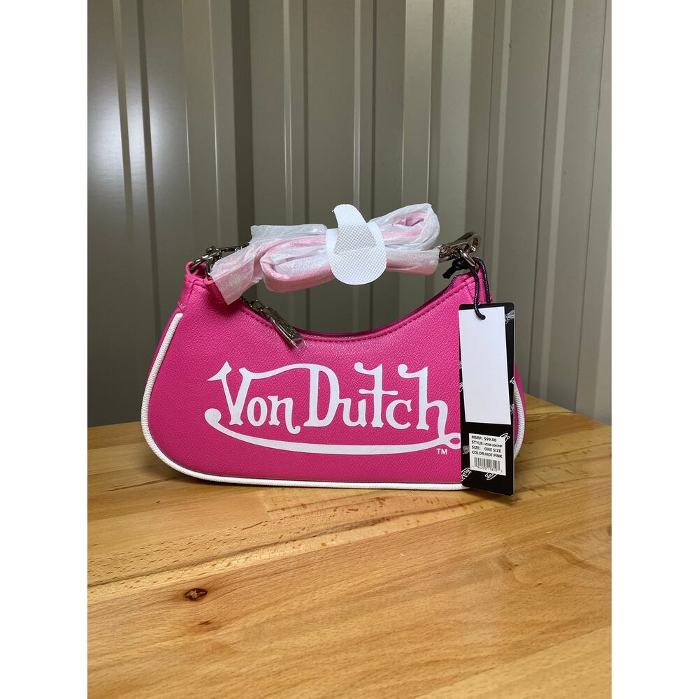 Von Dutch Hot Pink Shoulder Bag With Chain Charm New!
